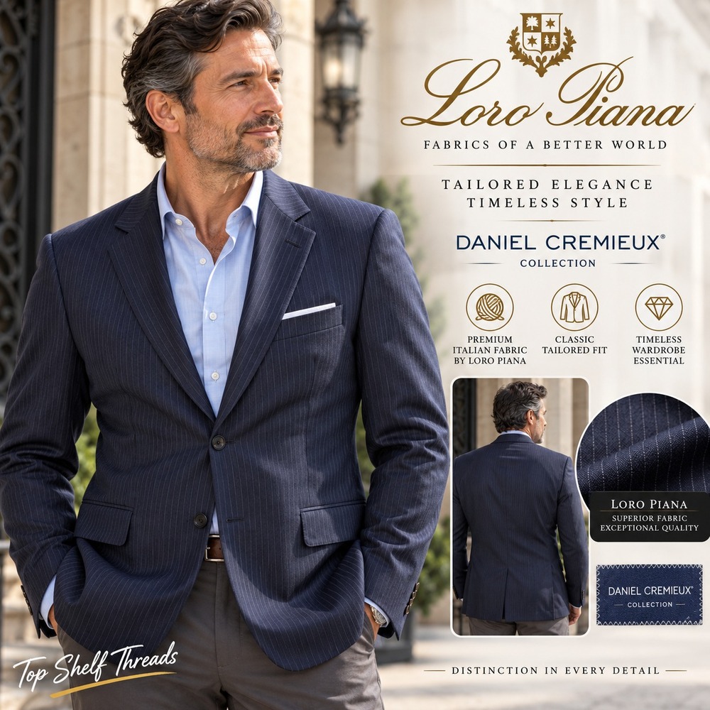 Daniel Cremieux Loro Piana Wool Men 43R Navy Pinstripe 3 Button Blazer Made USA